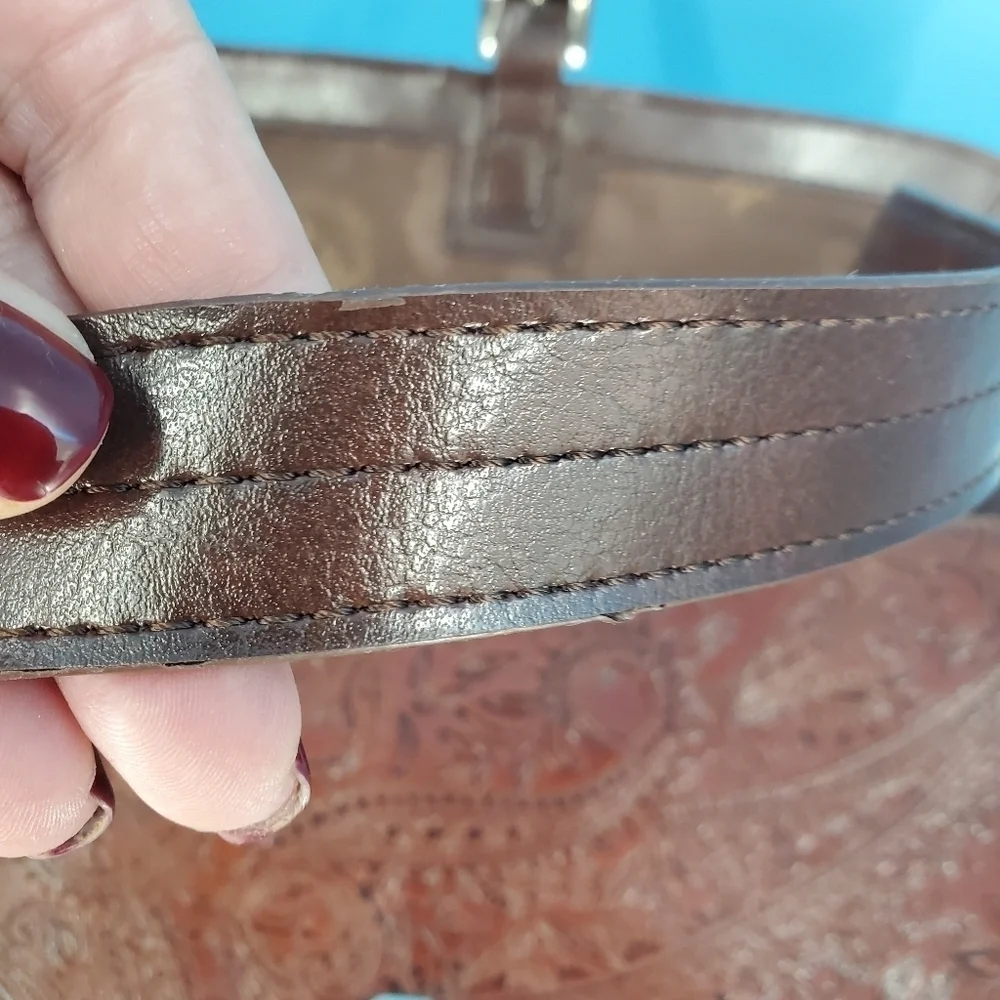 MC brown leather scrollwork embossed shoulder bag - Picture 6 of 16